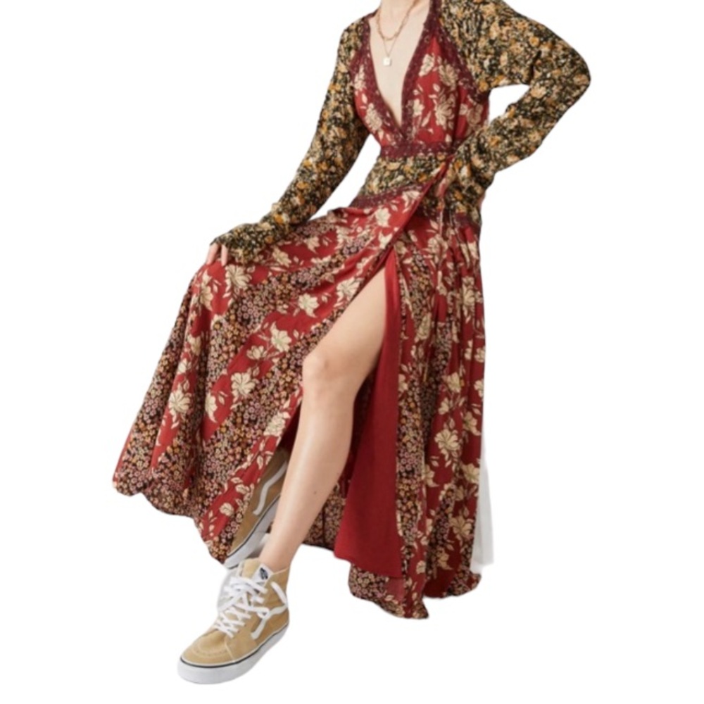 NWT free people tilda wrap dress in neutral combo Medium - Picture 2 of 10